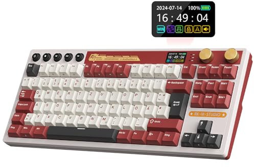 RK ROYAL KLUDGE M87 Mechanical Keyboard Wireless, 75 percent Gaming Keyboard 2.4Ghz/Bluetooth/USB-C Gasket RGB Keyboard US Layout with 7500mAh Battery, LCD Smart Display & Dual Knob, Cream Switch, Red