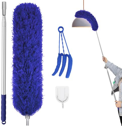 Feather Duster, Extendable Dusters for Cleaning with 16-84 Inch Telescopic Pole,Reusable Washable Long Duster with Silicone Cap and Blind Cleaner for Ceiling Fan,Blinds and Furniture