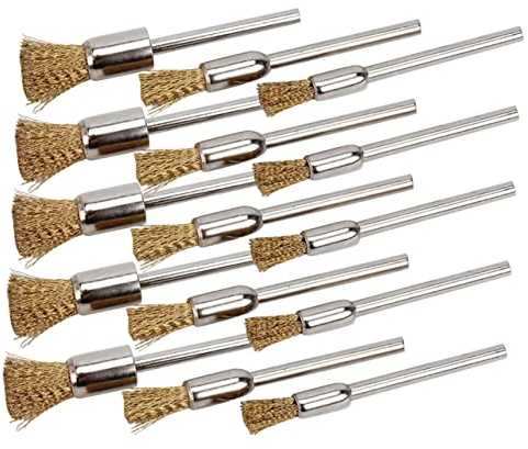 MUSISALY 15pcs Mini Copper Wire Brushes Handle, Metal Wire Wheel Brush Set for Rust Removal, Deburring, Polishing, Compatible Electric Grinders, Suitable for Metal Cleaning and Surface Preparation