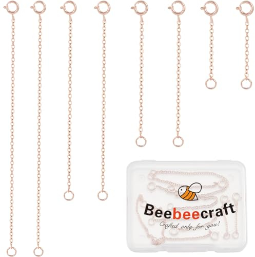 Beebeecraft 8 Stück 925 Sterling Silber Halskette Kettenverlängerung Roségold Farbe Armband Fußkettchen Verlängerung 1 2 3 4 für Schmuckherstellung