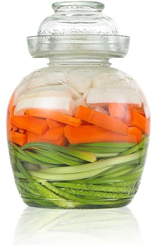 Contenedor de pepinillos, frasco de fermentación de grado alimenticio de 2.5 l contenedores de kimchi tradicionales con tazón jarra de vidrio transparente con kit de fermentación de tapa para chucruc