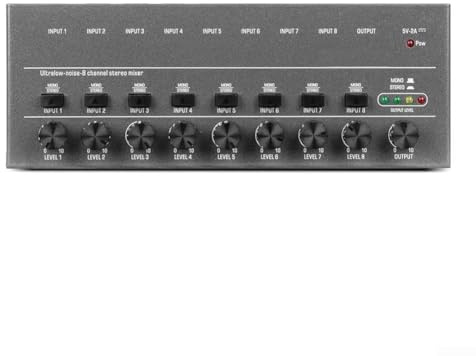Mixer di linea a 4/6/8 canali, mini mixer audio a basso rumore 4 in1out, per microfoni/chitarre/basso/tastiere/mixer/strumenti (8 canali)