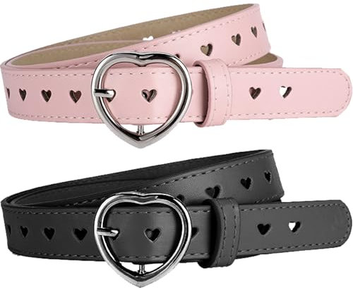 DKDDSSS 2 Stück Kindergürtel Mädchen, Herz Schnalle Mädchen Gürtel, Verstellbare Herz Schnalle Taillengürtel, Kinder PU Ledergürtel, for Kids Dress Pants Jeans