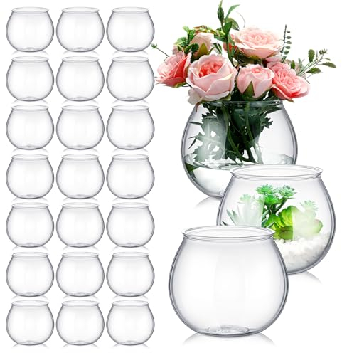 FoldTier 24 Pcs Plastic Fish Bowls for Centerpieces 27 oz Clear Fish Bowl for Drinks Unbreakable Heavy Duty Round Vase for Table Centerpieces Wedding Event Home Decor
