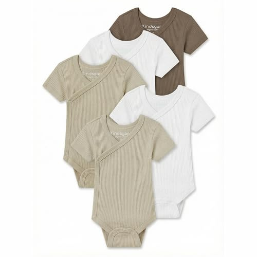 Kindsgard Wickelbody kurzarm „trunder“ – Braun 68 – 5er-Pack aus Ripp-Baumwolle – OEKO-TEX zertifiziert – elastisch, weich & bequem – unisex Baby Body mit Druckknöpfen