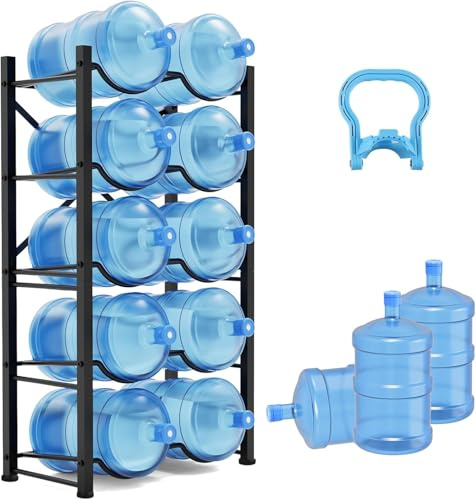 Semoprus 5 Gallon Water Jug Holder for 10 Bottles, 5-Tier Double Row Holds | Detachable, Heavy-Duty, with Reinforcement Frame, for Office, Kitchen, Garages, Restaurant and Gym