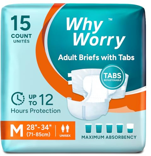 WhyWorry Pañales Adultos con Máxima Absorción, Bragas Absorbentes Desechables para Incontinencia Severa, Mujeres y Hombres, Antiolor, Unisex, Talla M, 60 Unidades (4 Paquetes de 15)