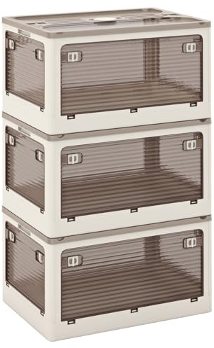 GIANTEX Contenitore in Plastica a 3 Strati e 5 Ante 132 L, Armadio Organizer Trasparente Pieghevole con Ruote Grande Capacità，Adatto a Camera da Letto, Ingresso, Cucina