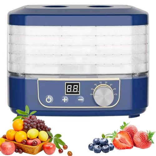 Deshidratadores de alimentos de 5 niveles, deshidratador de alimentos eléctrico con ajuste de temperatura de 35-70 ℃, tiempo de 1-72 h, circulación de aire caliente de 360°, deshidratador de frutas