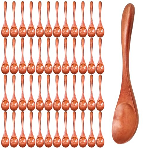 50 Pcs Japanese Wooden Spoons Bulk, 16 cm Long Handle Soup Spoon for Eating, Small Honey Mixing Teaspoons for Kitchen Party Restaurant Cafes Cooking