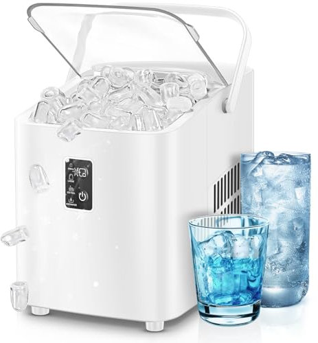 Eiswürfelmaschine, Eiswürfelbereiter 8 Würfel in 5 Minuten fertig, 14 KG in 24 Stunden, Selbstreinigende Kleine Eiswürfelmaschine, 2 Eiswürfel Größen für Küche, Büro, Bar und Party