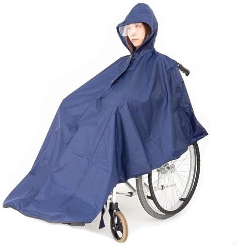 ZNJAMN Rollstuhl Poncho Rollstuhl-Poncho, Outdoor, Camping, Reisen, verstellbar, tragbar, wasserdicht, wiederverwendbar, Poncho mit Kapuze über Rollstuhl-Regenschutz