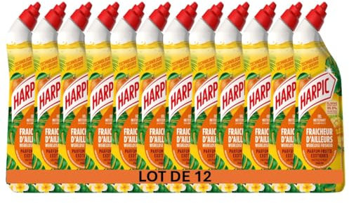 Harpic - Lot de 12 Gels WC - Nettoyant Fraicheur d'Ailleurs Parfum Fruits Exotiques - 750 ml