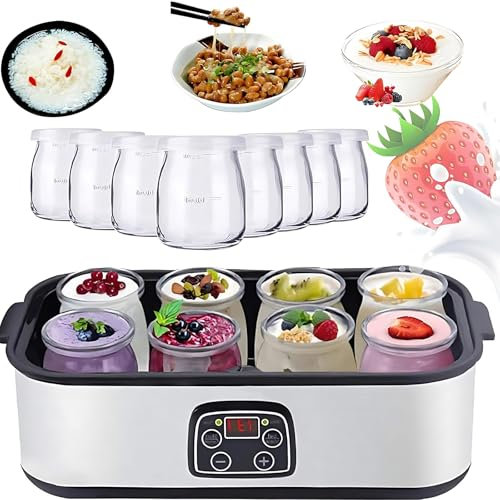 1400ml Automatic Yogurt Maker Machine, 48 Working Hours Yogurt Makers, With 8 PCS Independent Tank Glass Jars Easy Cleaning for Yoghurt, Greek Yoghurt, Cheese, Natto