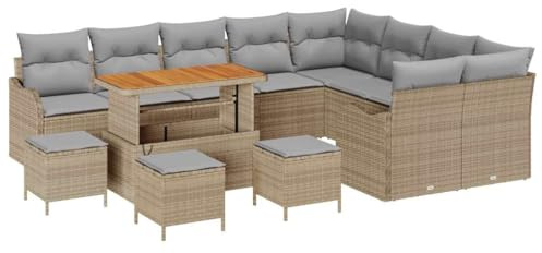 vidaXL Garten-Sofa-Set 13 pcs Beige und Hellgrau 110 x 55 x 71 cm, Garten & Terrasse, verstellbare Outdoor-Sofa, wetterfeste Möbel, modulares Set für modernes Lounge-Feeling