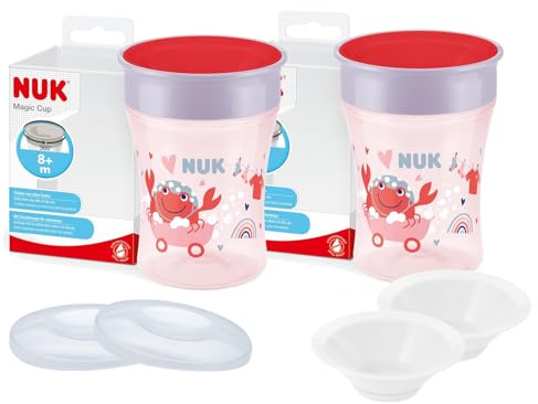 NUK Magic Cup Bundle – 2x Trinklernbecher 230ml Rot + Ersatzdeckel & Trinktüllen – Auslaufsicherer Babybecher, BPA-frei, Lernbecher für Kleinkinder