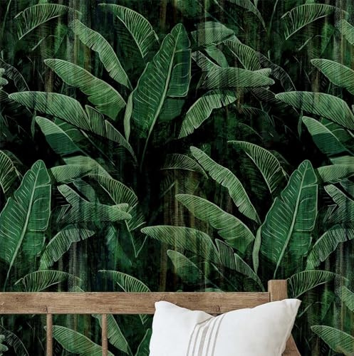 S4Sassy Carta da parati con foglie di banano, rivestimento murale verde, 63,5 x 304,8 cm, carta da parati in vinile testurizzata autoadesiva, per pareti decorative, facile da usare per la camera da