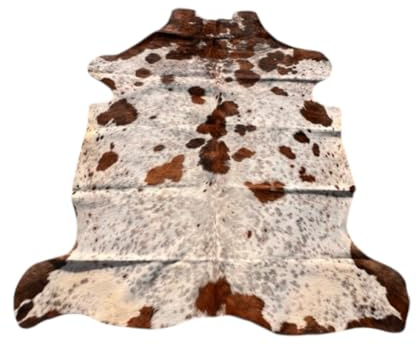 Tappeto in pelle di mucca naturale, screziato marrone e bianco, XL 230 x 190 cm