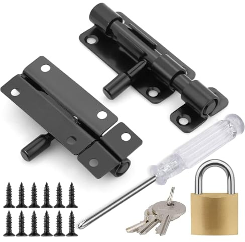 2 Pezzi Chiavistello Porta Nero Chiavistello per Cancello Chiavistello per Porta In Legno Catenaccio Porta Inox Bullone Serratura Porta Scorrevole con 12 Viti per Camera Letto Recinzio