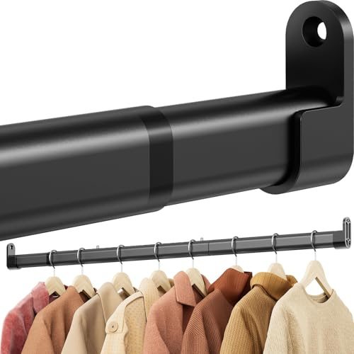 Mavivegue wardrobe rail, 42 to 101 CM, 28MM Adjustable Stainless Steel Clothes Hanging Pole, Heavy Duty Wardrobe Rails, extendable wardrobe rail Fittings for Laundry Room, RV, Closet Storage Black