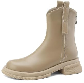 Genérico Botines De Tobillo Mujer Vintage De Punta Redonda con Tacones Gruesos Cremallera Trasera Confortables Antideslizantes Duraderos para Casual Cotidiano Oficina,Caqui,38 EU