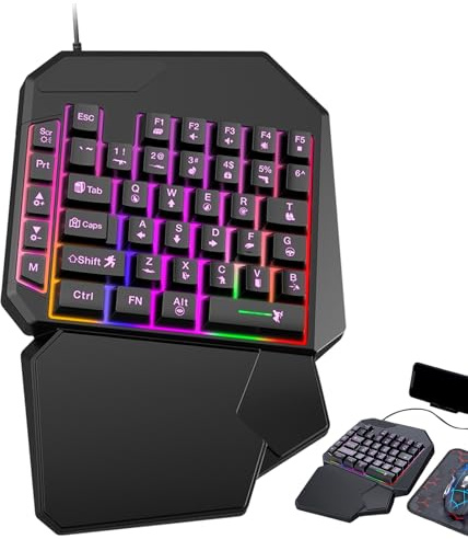 Genérico Teclado de Juego portátil, Teclado de Juego de 1 Mano, programable para 1 Mano para teléfono móvil, ergonómico para Juegos Profesionales, Teclado para Entretenimiento Diario