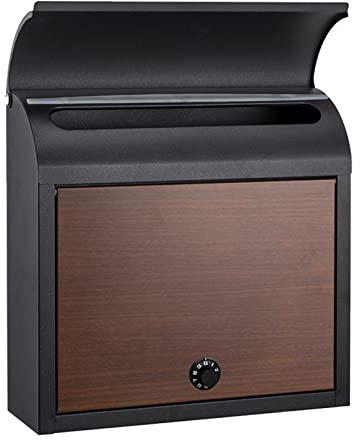 Wall Mounted Mailbox, Galvanized Steel & Solid Wood Post Box, Rustproof Weatherproof Lockable Letter Box for Home Villa Patio Decor(Black)