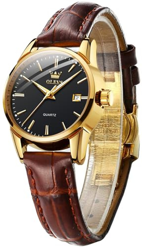 OLEVS Quarz Damen Uhr Elegante Armbanduhr Lederarmband Wasserdicht 30M Datumsanzeige Leuchtende Frauen Uhr Geschenke zum Muttertag
