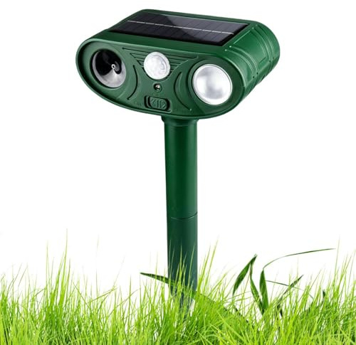 Ahuyentador Ultrasónico de Animales Sensor de Movimiento Solar Impermeable