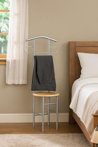 iovivo Herrendiener aus Stahlrohr mit rundem Sitz, 53x47x118 cm alu/buche