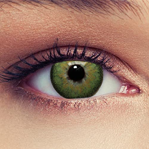 DESIGNLENSES, grüne farbige Kontaktlinsen mit Stärke für einen natürlichen Effekt, 1 Paar (2St), Monatslinsen geeignet für dunkle Augen + Gratis Behälter -1,50 Dimension Green