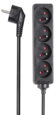 Perel Multiprise 4 Prises, Bloc multiprise parafoudre, 4 Prises électrique française Type E Mise à la Terre française, câble de 1.5, 3G1.5, Usage intérieur, Noir