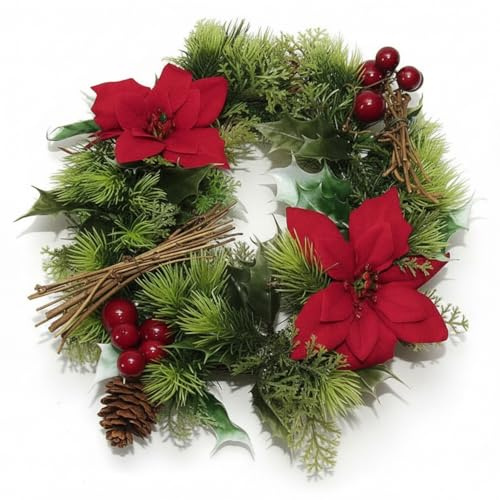 A1-Homes Artificial Plastic Holly Christmas Wreath/Candle Ring with Snow for indoors and outdoors (Red, 30 cm)