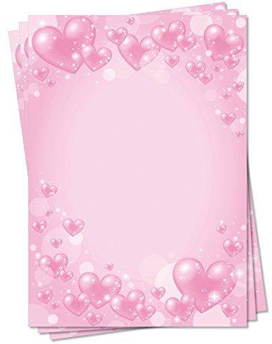 Motivpapier Briefpapier (Herzen-5159, DIN A4, 25 Blatt) - glitzernde rosa Herzen