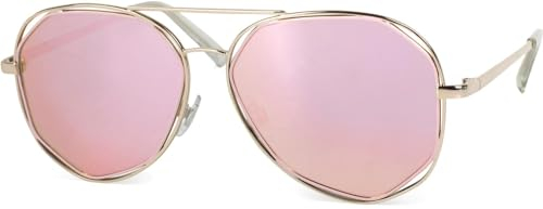 styleBREAKER Duochrome effekt solglasögon, pilotglasögon med fyrkantiga glas och fjädergångjärn, unisex 09020068, Ram guld/glas rosa speglad, one size