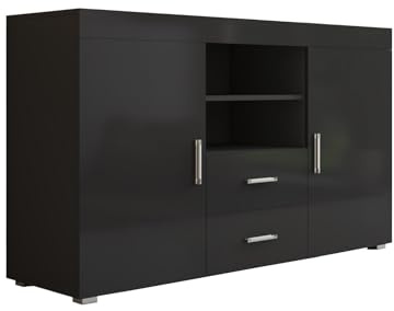 MB Muebles Bonitos | Buffet Roque pour Salon et Salle à Manger Moderne | Meuble TV en Mélamine | Couleur Noir Brillant | 140x80x40 cm