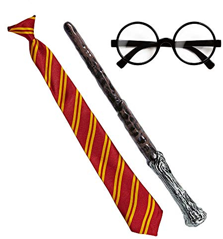 W WIDMANN MILANO Party Fashion 07797 – utklädnadsset magisk lärling, glasögon med glas, slips, trollstav, temafest, karneval