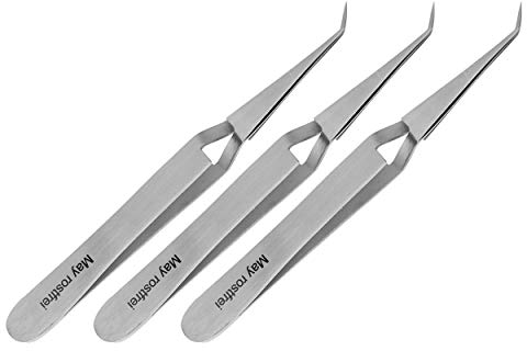 Lot de 3 pincettes à souder – pince à épiler industrielle – pince à épiler technique – fine – Pointe coudée – Acier inoxydable