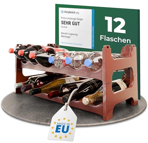 Novaliv Flaschenregal für 12 Flaschen, Braun, erweiterbar, stapelbar, Getränkeschrank für Flaschen, Pet Flaschen Aufbewahrung, Weinregal flach, Weinlagerung, Getränkeaufbewahrung, Bottle Organizer
