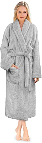 PAVILIA Premium Womens Plush Soft Robe Fluffy, Warm, Fleece Sherpa Shaggy Bathrobe (L/XL, Light Gray)