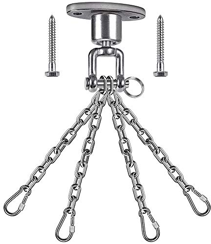 BeneLabel Schaukel Deckenhaken Edelstahl, Hängematte Befestigung Schwerlast 360 Derhbar Hängesessel Aufhängung 4 x 46cm Kette Schraube für Holzbalken Boxsack Deckenhalterung, Bis 318kg