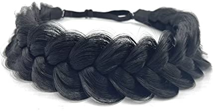 TOECWEGR Extensions hårband hårdäck tex flätad Classic Chunky Wide Plaited Wedding Fluffy Braids Wig Women Girl Beauty Accessory En Storlek Natürliches Schwarz A01