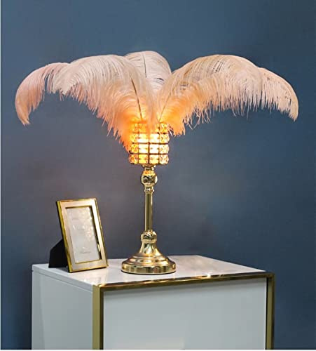 GUANSHAN Feder-Tischlampe, Kristall-Nachttischlampe mit rosa Feder, Lichterketten, Nachtlichter, dekorative Beleuchtung für Wohnzimmer, Schlafzimmer, Heimdekoration