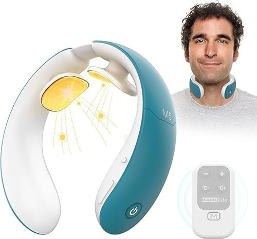 Massaggiatori Intelligenti per il Collo, Massaggiatori Portatili per il Collo con Funzione di Calore,Vibrazione e Impulso, Supporto APP e Telecomando,Regali ideali per i genitori