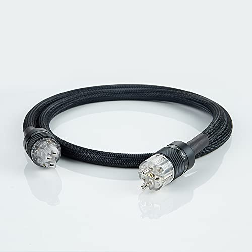 Pailvens HiFi strömkabel 3-polig, High End strömkabel med tät paraplynät, förgylld EU-kontakt, 12 AWG kallenhetskabel för högtalare, subwoofer, effektförstärkare (1 m, svart)