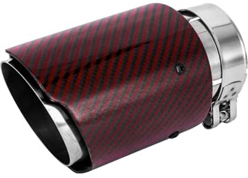 63mm Auspuffspitzen Auspuff Edelstahl und Glänzende Kohlefaser Auto Auspuff Endrohr, Einlass 2,5 Auslass 3,5(Glänzend Rot und Schwarz)