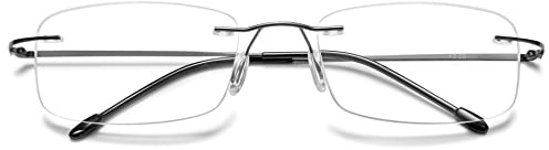 VEVESMUNDO Lesebrille Randlos Blaulichtfilter Titan Leicht Flexibel Modern Rahmenlos Lesehilfe Sehhilfe (1 Stück Grau, 0.0)