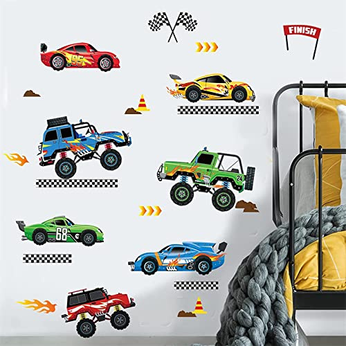 decalmile Wandsticker Autos Junge Wandtattoo Rennauto Kinderzimmer | Abziehbare und Aufklebbare Wandaufkleber, DIY Abnehmbare Wandkunst Abziehbilder, Wandfreundlich, Leuchtenden Farben