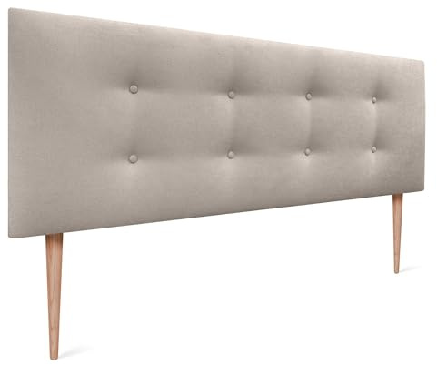 DHOME Testiera in Similpelle o Tessuto AQUALINE Pro con 2 file di bottoni e gambe Testiera imbottita Letto di Lusso (Tessuto Beige, 135x105cm (Letti 120/135/140))