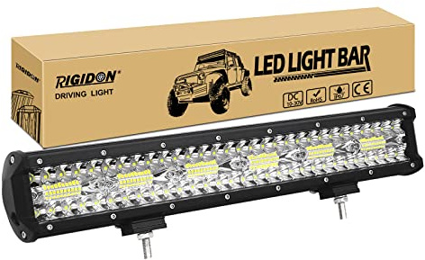 RIGIDON 17 pulgadas 45cm 360W barra de luz led, lámpara de conducción 6000K | 12V 24V, Tri fila, barras luminosas led, para off road camión coche ATV todoterreno 4x4 vehículos, blanca, impermeable, faros